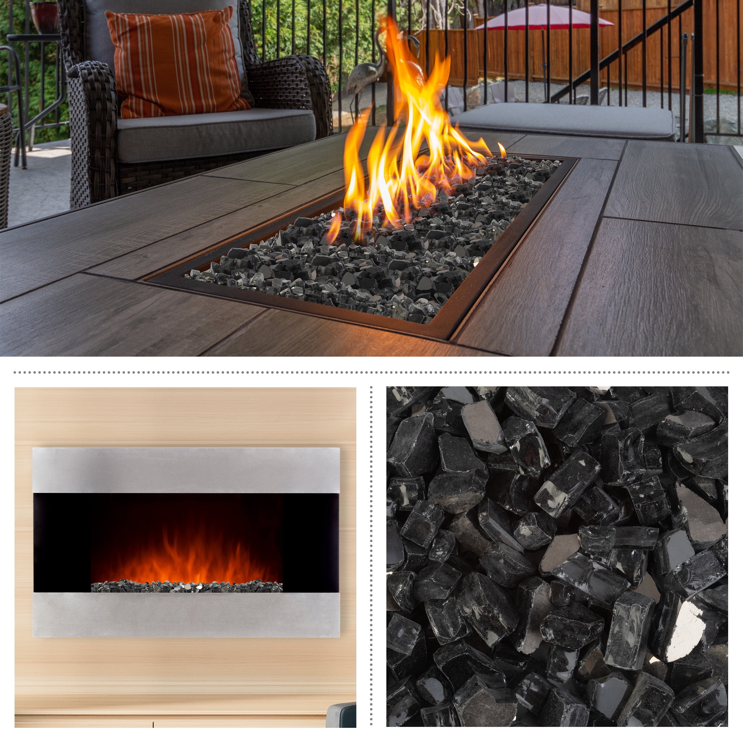 Pure Garden 10lbs Fire Pit Glass - 1/2-Inch Glass Rocks, Midnight Black
