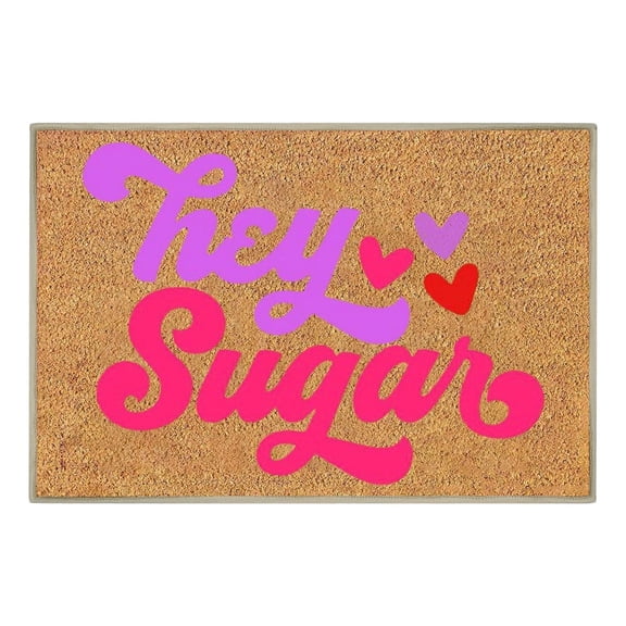 Valentine Natural Coir Doormat Red Pink Love Heart Welcome Floor Mat Non-Slip Entrance Door Rugs for Indoor Outdoor Home Bathroom Decor 24x16in