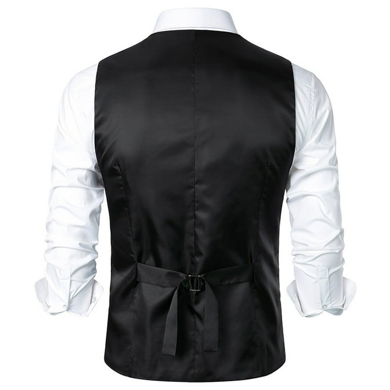 Hvyesh Men Suit Vest Stripe Double Breasted Business Dress