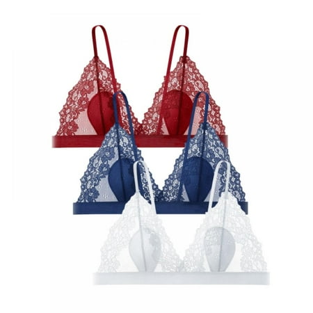 

3pcs Women Ultra-thin Cup Bra Triangle Cup Padded Bra Lace Embroidery Lingerie Adjustable Shoulder Strap 3/4 Cup Bra