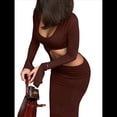 thumbnail image 3 of Vestido de Cóctel de Otoño con Cuello en U, Larga y Diseño Calado, para Mujer. Marrón Oscuro M, 3 of 10
