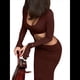 thumbnail image 3 of Vestido de Cóctel de Otoño con Cuello en U, Larga y Diseño Calado, para Mujer. Marrón Oscuro M, 3 of 10