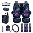 thumbnail image 6 of Jeiento Purple Rose Hummingbird Car Seat Cover Set, Auto Steering Wheel Cover Seat Belt Strap Trash Bag Air Vent Storage Organizer Rear View Mirror Cover Coasters Keychain for Women, 6 of 6
