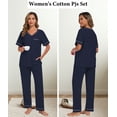 thumbnail image 4 of ANLIQI 100% Cotton Pajamas for Women Short Sleeve Sleepwear & Pants 2 Piece Pjs Loungewear Pj Set with Pocket S-XXL(Navy Blue,2XL), 4 of 7