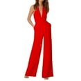 thumbnail image 1 of HXWCHs Combinaisons d'Été pour Femmes Grande Taille Combinaison Sans Manches à Col en V Profond, Dos Nu, Taille, Mini Combinaison Short pour Soirée L Rouge, 1 of 6
