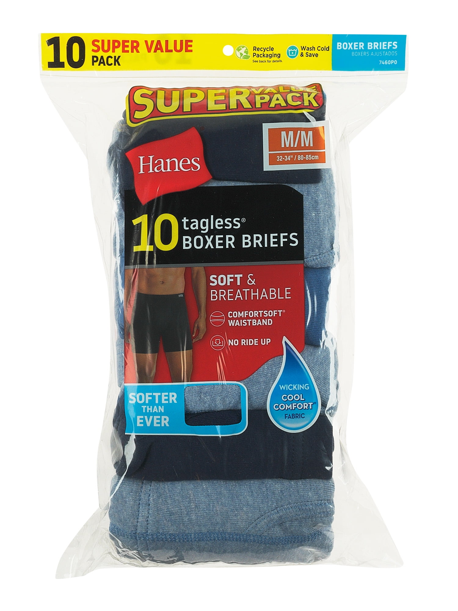 Hanes Men's Super Value Pack Covered Waistband Boxer Briefs 10 Pack