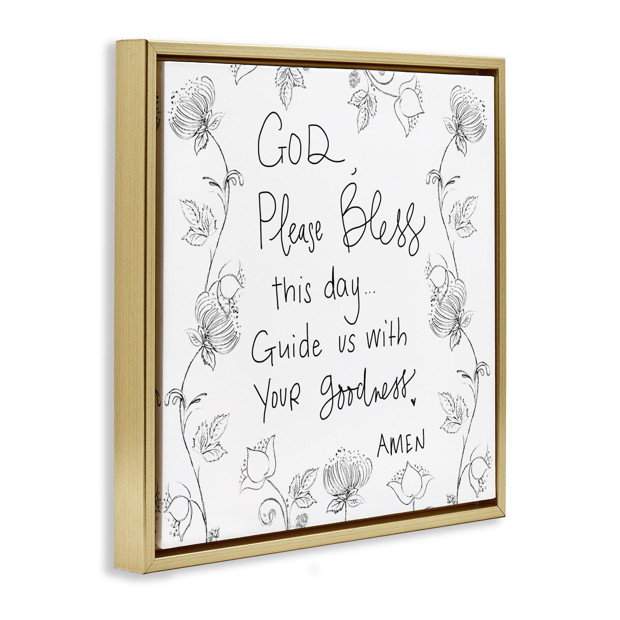 Stupell Industries God Bless This Day Gold Framed Floater Canvas Wall Art, design by Patricia Pinto