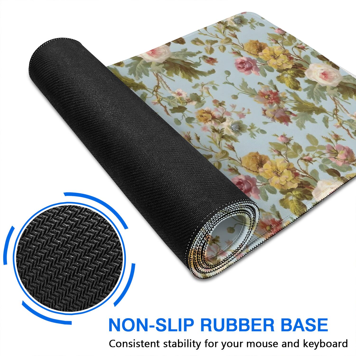 Long Mouse Pads for Desk,Pioneer Flower Floral Print Pattern Desk Mats on Top Of Desks, Desk Mouse Pad Extra Large with 3mm Non-Slip Base and Stitched Edge for Gaming,Office,Work,Home 35.4"x15.7"