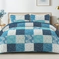 thumbnail image 6 of Exclusivo Mezcla Reversible Boho Quilt Set King Size, 3 Pieces Patchwork Navy Blue All Season Bedspreads, Ultra Soft Floral Coverlet Bedding Set with Printed Pattern (1 Quilt, 2 Pillow Shams), 6 of 8