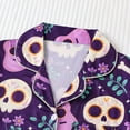 thumbnail image 5 of Matching Pajama Set for Women Halloween Classic Pajama Set Pumpkin Ghost Bat Print Short Sleeve Button Down Collared Shirt and Relaxed Fit Shorts Women's Sleepwear Purple S, 5 of 7
