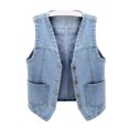 thumbnail image 2 of Joernso Women Denim Vest with Pockets Sleeveless Buton-down Loose Solid Color Cardigan V Neck Urban Style Waistcoat for Outdoor Travel Commuting, 2 of 8