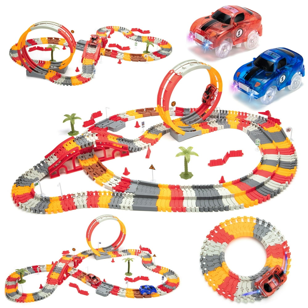 DODOING Car Track Set Toy Twisted Race Truck City Kids for Boys and