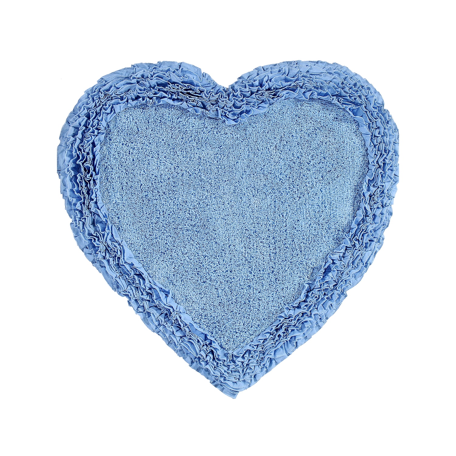 Better Trends 30'' x 30'' Heart Shape Bathroom Rug with Non Slip Backing 100% Cotton Water Absorbent, Machine Washable, (Blue) Shaggy Border Collection