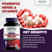 Grow Vitamin Blood Sugar Complex with Cinnamon Bark Capsules, Supports Heart Health, Energy & Immune System, 60 Count