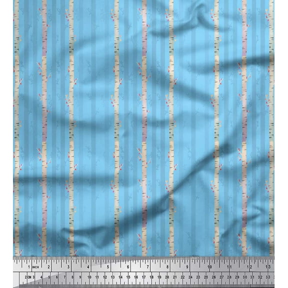 Soimoi Blue Cotton Voile Fabric Leaves & Bamboo Tree Decor Fabric Printed Yard 42 Inch Wide