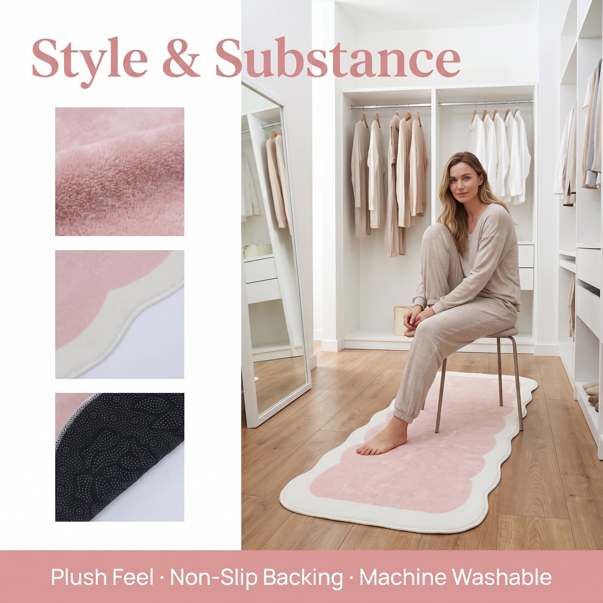 Unique Bargains Boho Kitchen Runner Rug Non Slip Machine Washable Light Pink 47" x 16"