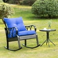 thumbnail image 6 of Outsunny Outdoor Wicker Rocking Chair with Padded Cushions, Aluminum Furniture Rattan Porch Rocker Chair w/ Armrest for Garden, Patio, and Backyard, Blue, 6 of 9