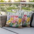 thumbnail image 4 of Pink Yellow Floral Pillow Covers 2 Pack Watercolor Spring Pink Yellow Flowers Vase Leaf Wood Grain Pillowcase Waterproof Outdoor Throw Pillow Cover for Patio Garden Square Cushion 20”x20”, 4 of 9