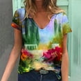 thumbnail image 1 of Hauts d'Été Grande Taille pour Femmes Blouse Imprimée Tendance d'Été T-Shirts Décontractés Col en V Manches Courtes T-Shirts Hauts Col en V Femmes en Solde, 1 of 5