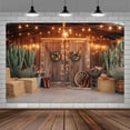 thumbnail image 2 of Western Cowboy Backdrop Western Party Decorations Wild West Vintage Wooden Rustic Wooden House Barn Photography Background for Kids Boy Children Boy Baby Birthday Banner Photo Booth, 2 of 5
