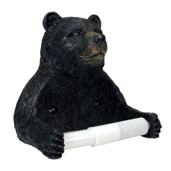 Things2Die4 Black Bear Toilet Tissue Holder – Rustic Resin Bathroom Décor with Hardware