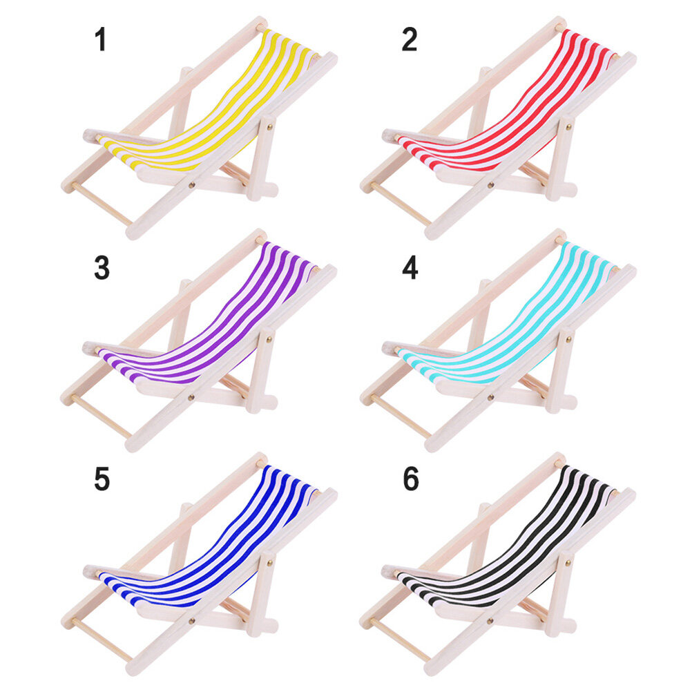 OUNONA 1Pc Beach Chair Model Mini Outdoor Ornament Stripe Recliner Miniature Play House Accessory for DIY (Sky-blue) - image 2 of 6