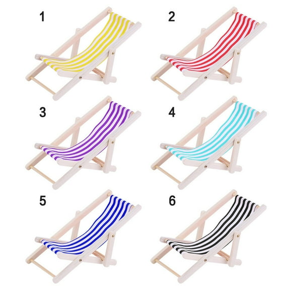 Omeite 1:12 Scale Miniature Dollhouse Furniture Striped Wooden Lounger Beach Chair in Lake Finish