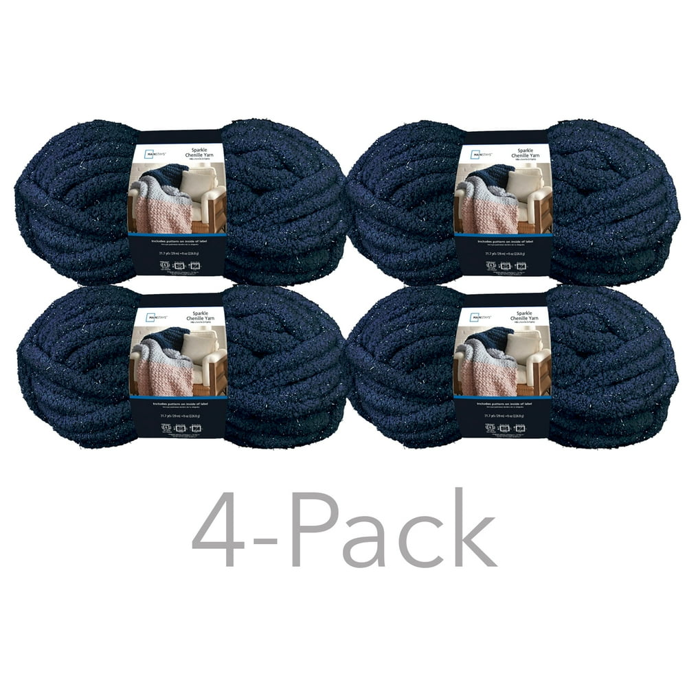 Mainstays Super Bulky Sparkle Chenille Yarn Blue Cove, 31.7 yd, 4Pack