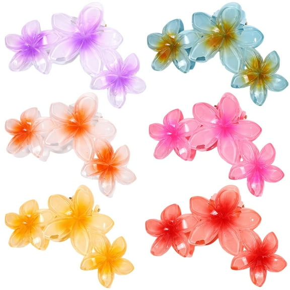 LZLINGMEI 6 PCS Flower Hair Claw Clips Cute Hair Clips Hawaiian Plumeria FLower Claw clip Flower Clips for Thick Thin Hair Large Flower Hair Claw Clips for Women Non Slip Strong Hold Hair Catch