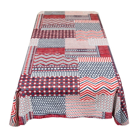 

Patriotic Patchwork 52 x90 vinyl flannel backed tablecloth