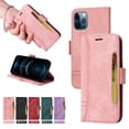thumbnail image 1 of For iPhone 12 Pro Flip Case, iPhone 12 Wallet Case Slide Card Pocket Premium PU Leather Folio Flip with Design Card Slots Wrist Strap Shockproof Kickstand Magnetic Protective Cover, Pink, 1 of 12