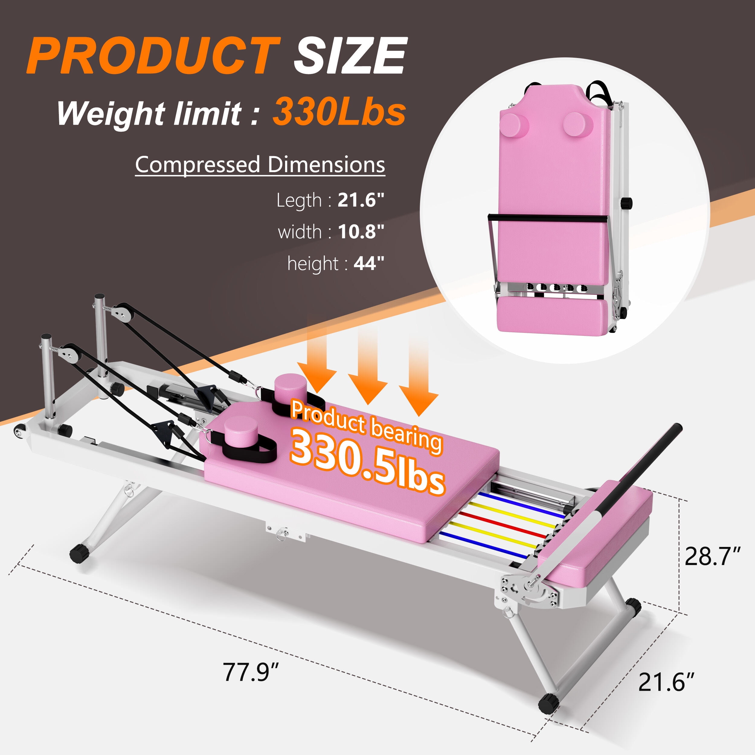 Exercise Equipment Pilates core bed, foldable home high quality, yoga studio with the same commercial fitness equipment, pink,Workout Equipment