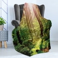 thumbnail image 4 of Forest Soft Flannel Fleece Throw Blanket, Forest in Spring Time Sunset Moss Woods Leaf Wilderness Fantasy View Print, Cozy Plush for Indoor and Outdoor Use, 70" x 90", Green Brown, by Ambesonne, 4 of 5
