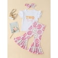 thumbnail image 5 of Canrulo Toddler Baby Girls Birthday Outfits Two Sweet Short Sleeve T-Shirt Donut Shorts Flare Pants 3pcs Summer Clothes White Pink 18-24 Months, 5 of 7