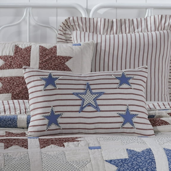 VHC Brands Celebration Farmhouse Throw Pillow, Stars & Stripes, Red Creme Blue, 14x22