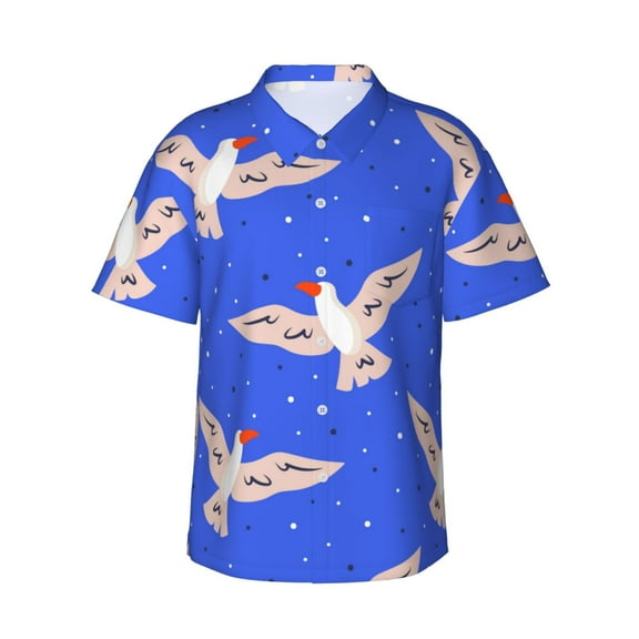 Birds Flying In The Sky Hawaiian Shirts For Men, Summer Short-Sleeve Relaxed-Fit Button-Down Shirts Small