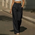 thumbnail image 2 of Women's Dress Pants Wide Leg High Waisted Straight Solid Drape Hidden Button Casual Business Trousers with Pockets, 2 of 7