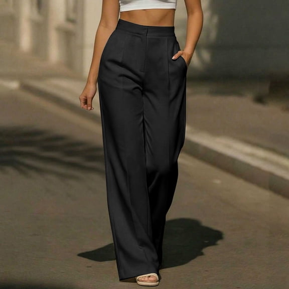Women's Business Casual Trousers High Waisted Tailored Wide Leg Dress Pants with Pockets Professional Straight Flowy Suit Pants for Office Work Evening