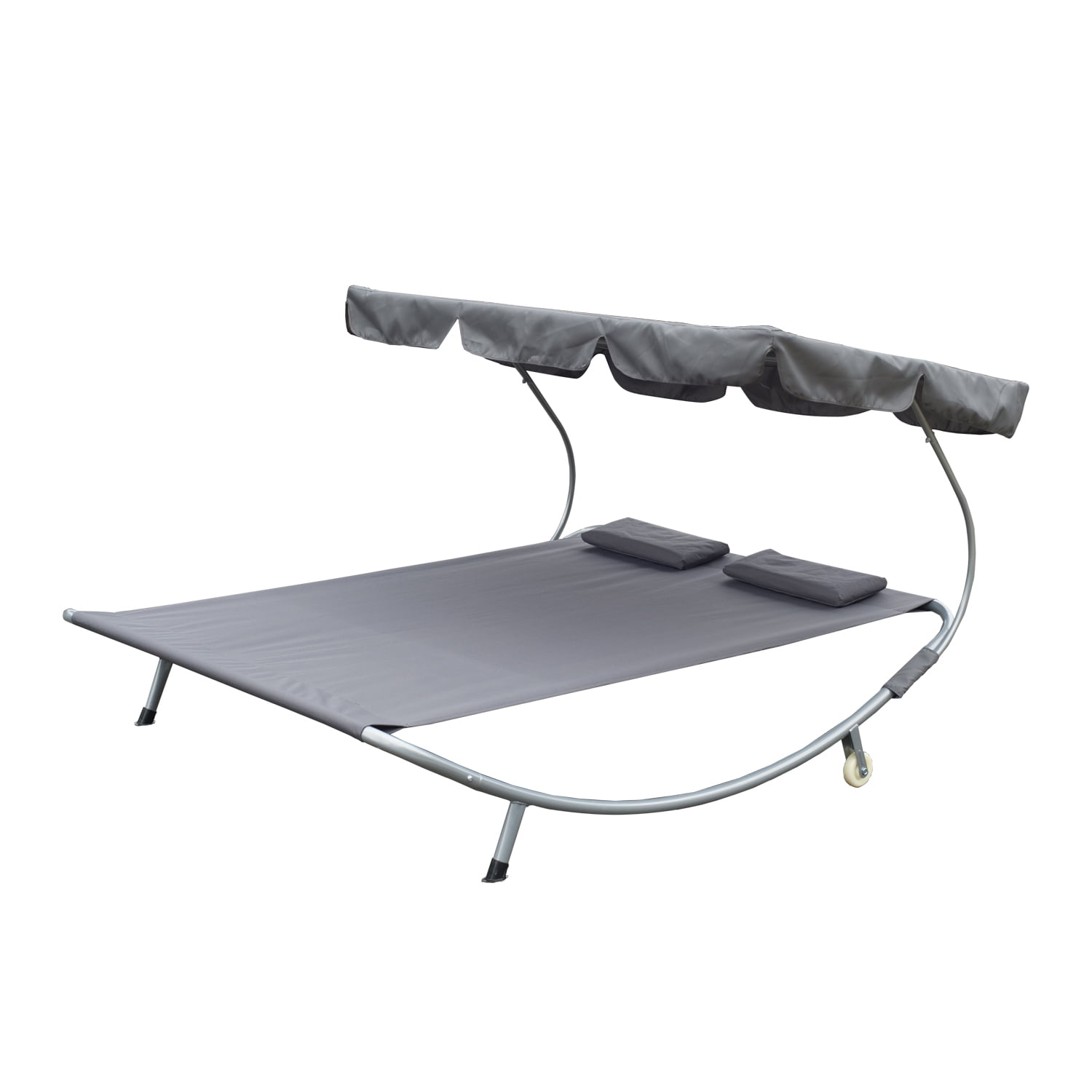 Outsunny Double Hammock with Steel Stand and Sun Shade Light Gray by Outsunny