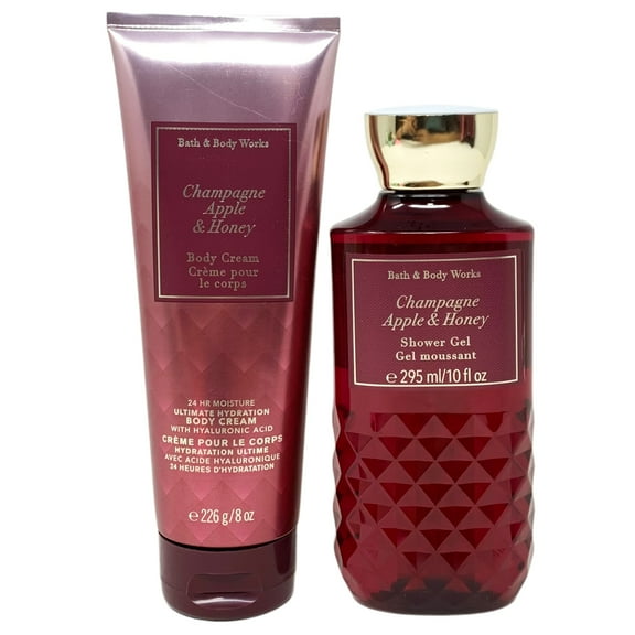 Bath and Body Works Champagne Apple & Honey 2 Piece Set - Includes Ultimate Hydration Body Cream and Shower Gel - Full Size