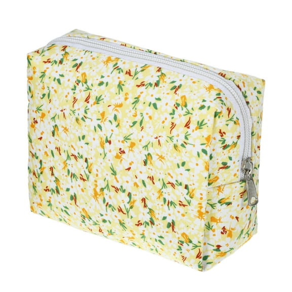 1 Pc Women Lightweight Flower Cosmetic Bag for Vacation Business Travel Yellow Polyester