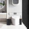 thumbnail image 6 of CERBIOR 32 Pcs Bamboo Bathroom Accessories Sets with Shower Curtain& Shower Caddy, Irregular Stripe Design Complete Set Bathroom Decor Vanity Countertop Accessory Set, Black, 6 of 8