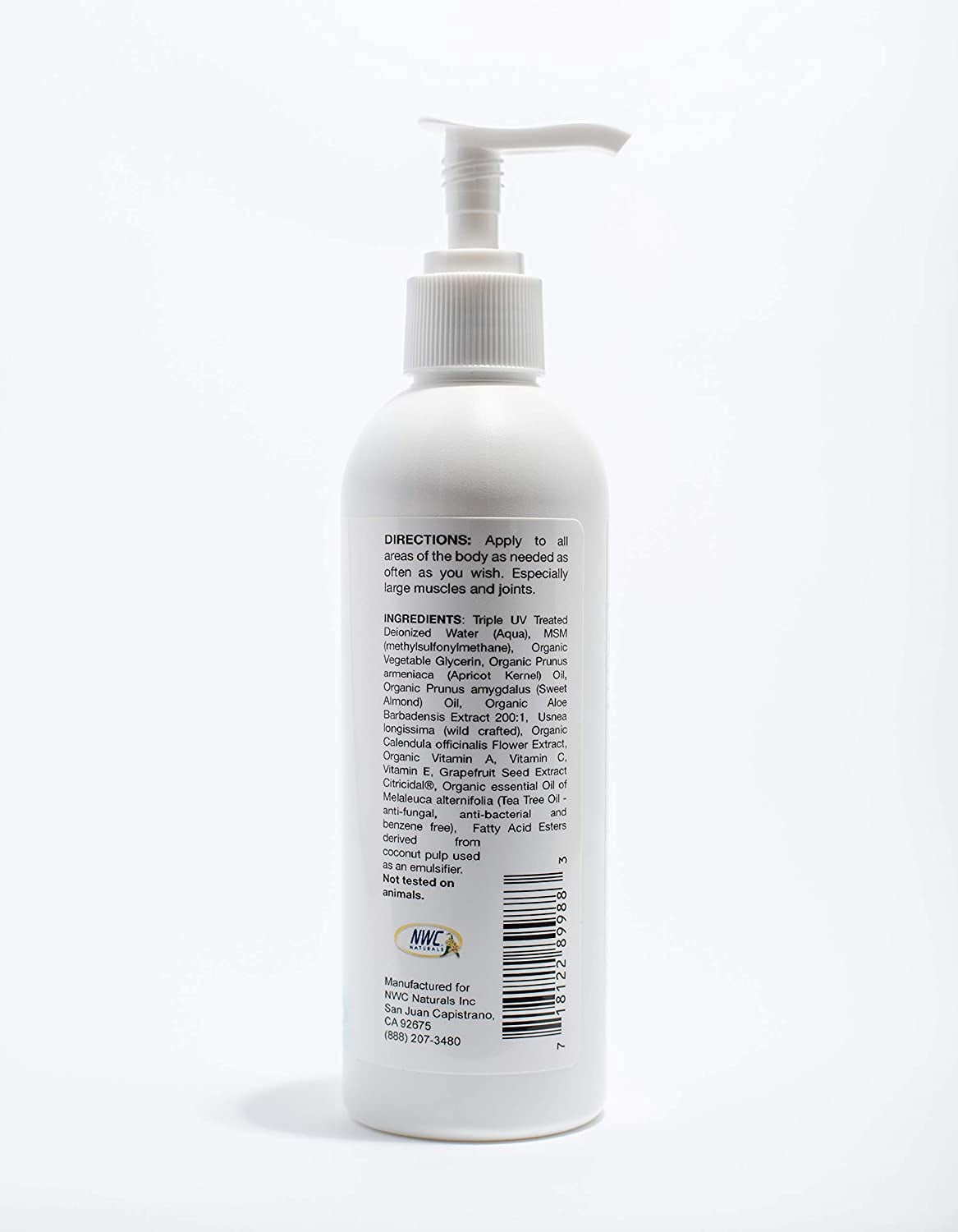 NWC Naturals UltraPure MSM Lotion All Natural Hypoallergenic ExtraHealing Nourishing Body Lotion 8 ounce