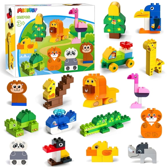 MOONTOY Big Building Blocks, 16 in 1 Large Size Building Bricks, Compatible Block Construction Toys Educational Birthday Gift 2 3 4 5 6 Years Old Preschool Toy Building Set for Toddlers Boys Girls 3 