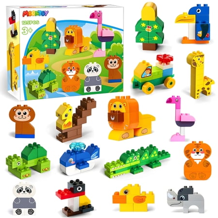MOONTOY Big Building Blocks 16 in 1 Large Size Building Bricks Compatible Block Construction Toys Educational Birthday Gift 2 3 4 5 6 Years Old Preschool Toy Building Set for Toddlers Boys Girls 3+