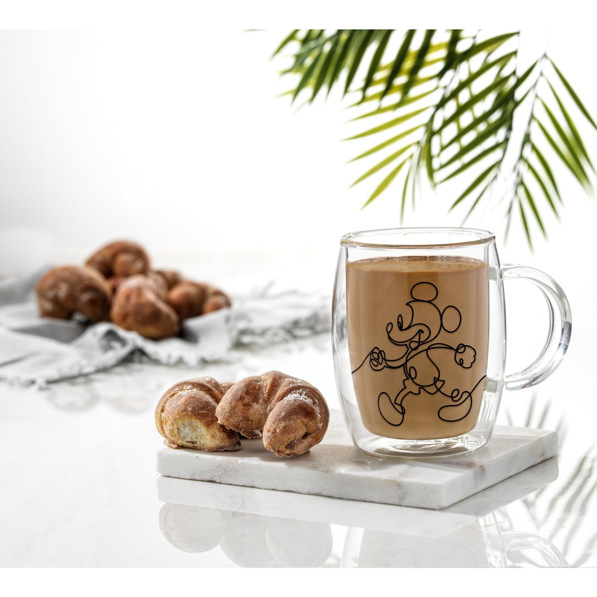 Disney Mickey Mouse & Pluto Aroma Glass Coffee Mugs - 13.5 oz - (Set of 2) Double Wall Insulated Large Glass Tea Cup with Handle