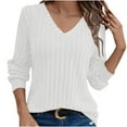 thumbnail image 2 of Ounisa Women's Pullover Classic Fit T Shirt Solid Color Casual Long Sleeve V Neck Coats Sweater Top, 2 of 8
