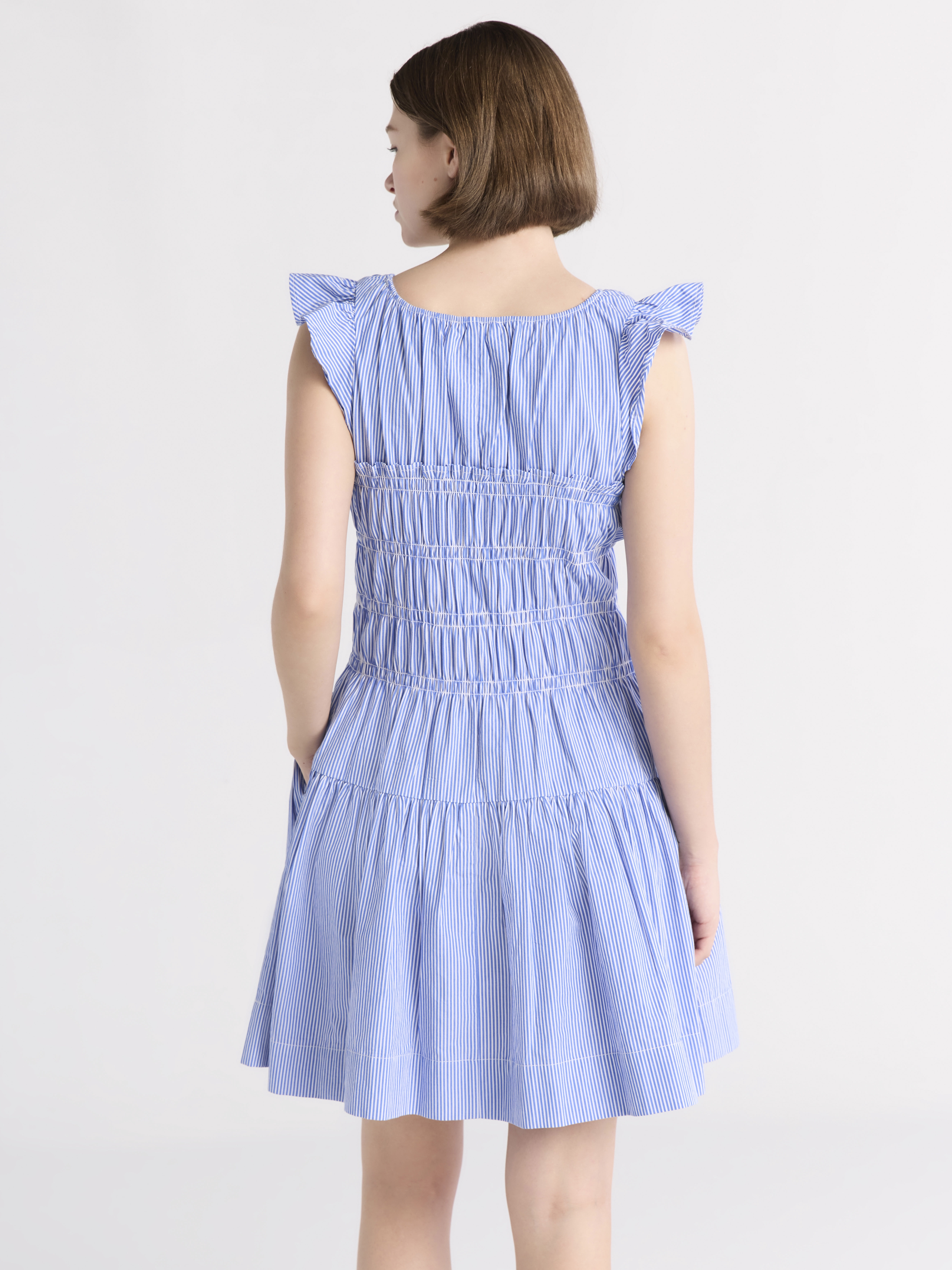 Free Assembly Women's and Women’s Plus Smocked Cotton Mini Dress with Flutter Sleeves, Sizes XS-4X