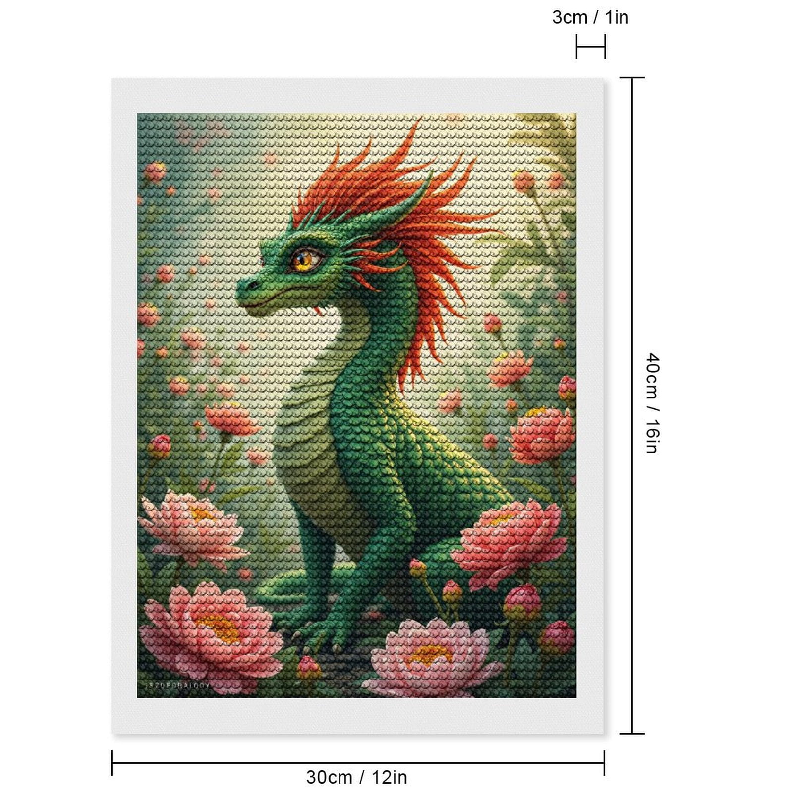 Diamond Art Kits for Adults, Green Scaled Dragon In Flower Garden 5D Diamond Painting Kits for Adults Beginners, DIY Full Drill Diamond Painting, Gem Art and Crafts 12x16