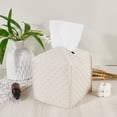 thumbnail image 4 of Woven PU Leather Tissue Box Cover Napkin Holder Square Facial Paper Case Organizer Beige Decorative Tissue Cube Box Dispenser, 4 of 7